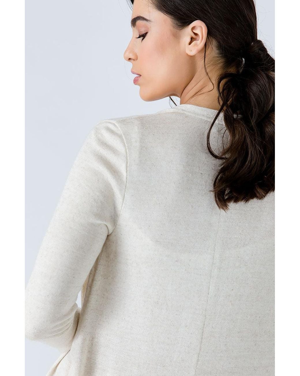 Conquista White Neutrals Sand Open Front Linen Cardigan