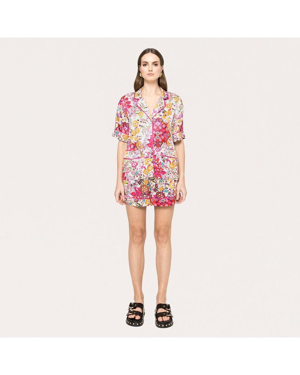Nissa Pink Floral-Print Viscose Shirt