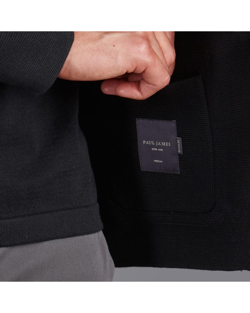 Paul James Knitwear Blue Cotton Deconstructed Knitted Gabriel Blazer for men