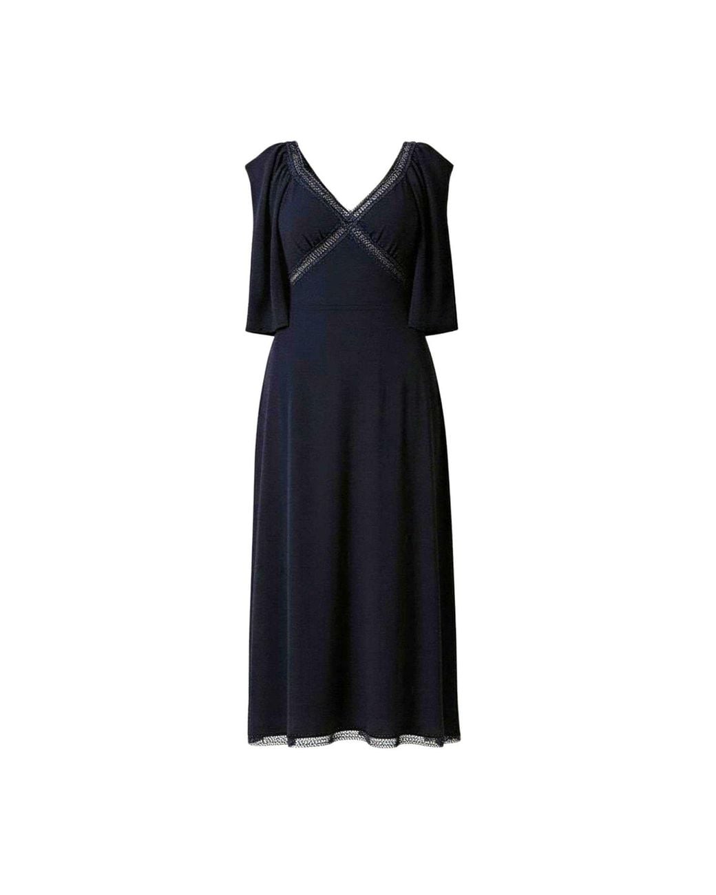IZABELA MANDOIU Black Elegant Midi Dress With Lace Details And Cape Sleeves