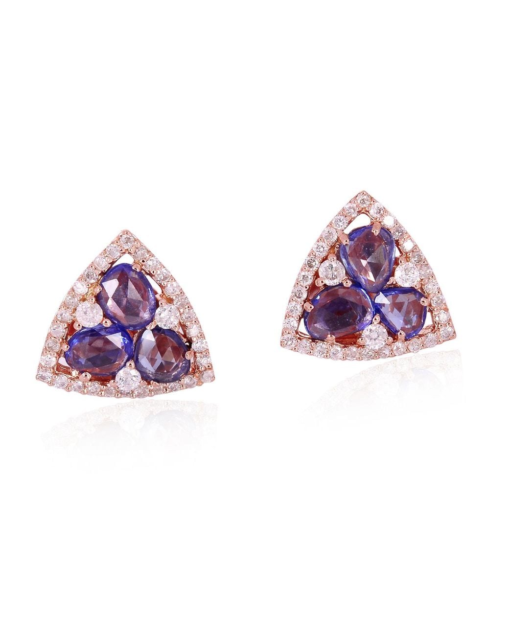 Artisan Purple Rose 18K Rose Sapphire & Diamond Triangle Earrings