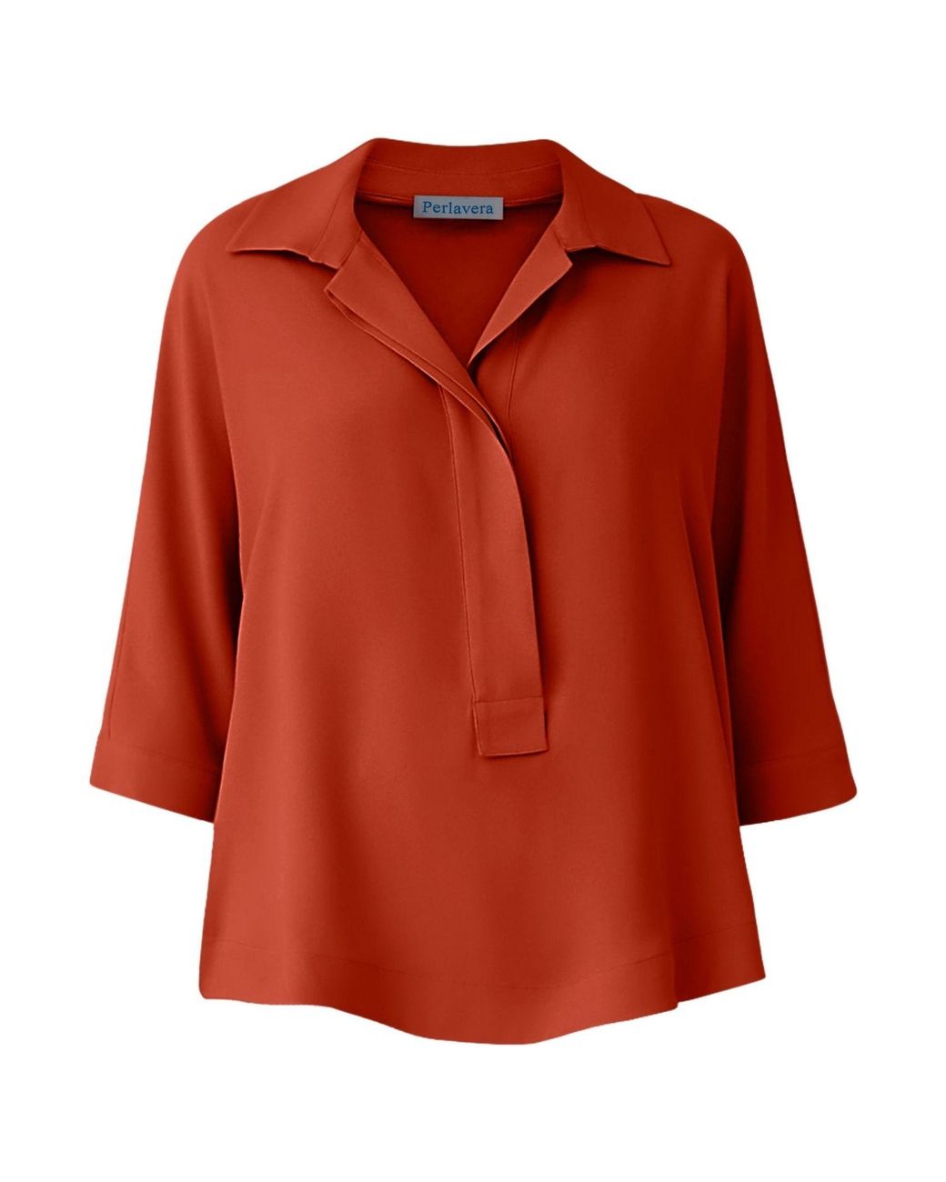 Perlavera Red Pino Brique Hidden Placket Three Quarter Sleeve Shirt