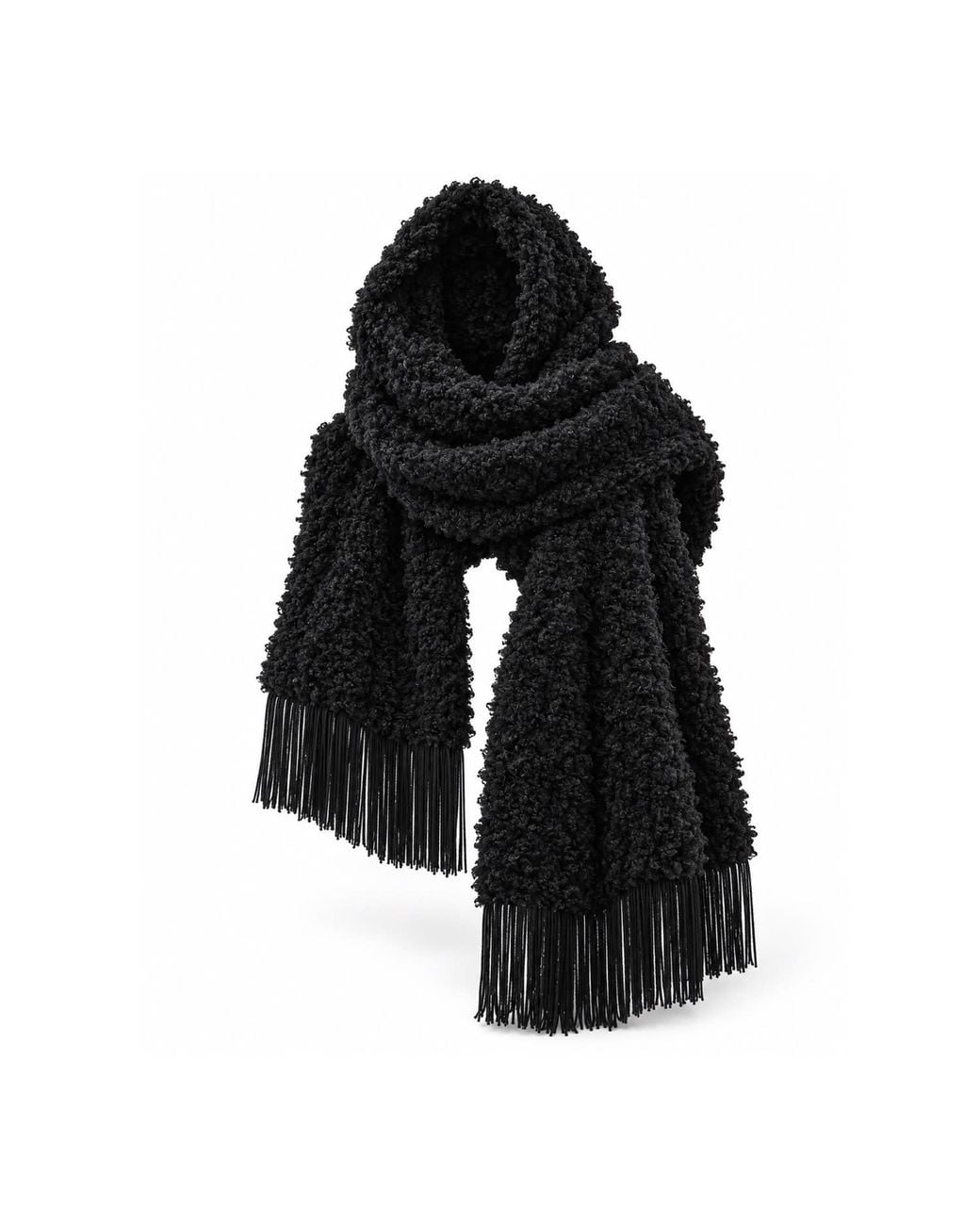 Julia Allert Black Long Textured Scarf With Fringe