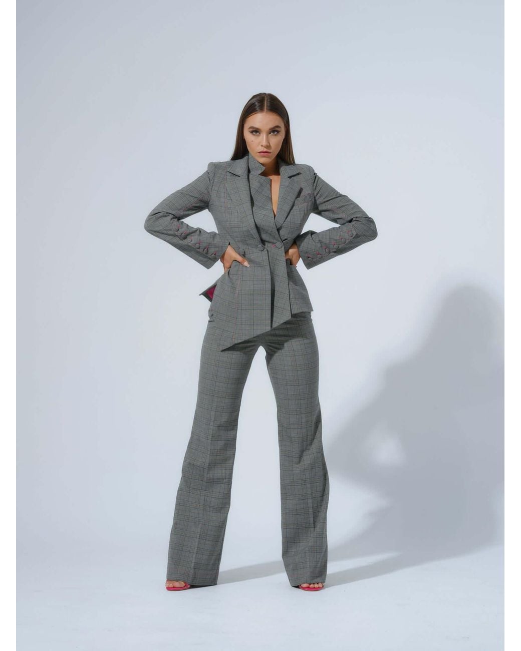 Tia Dorraine Gray Get Down To Business Tailored Asymmetric Statement Blazer