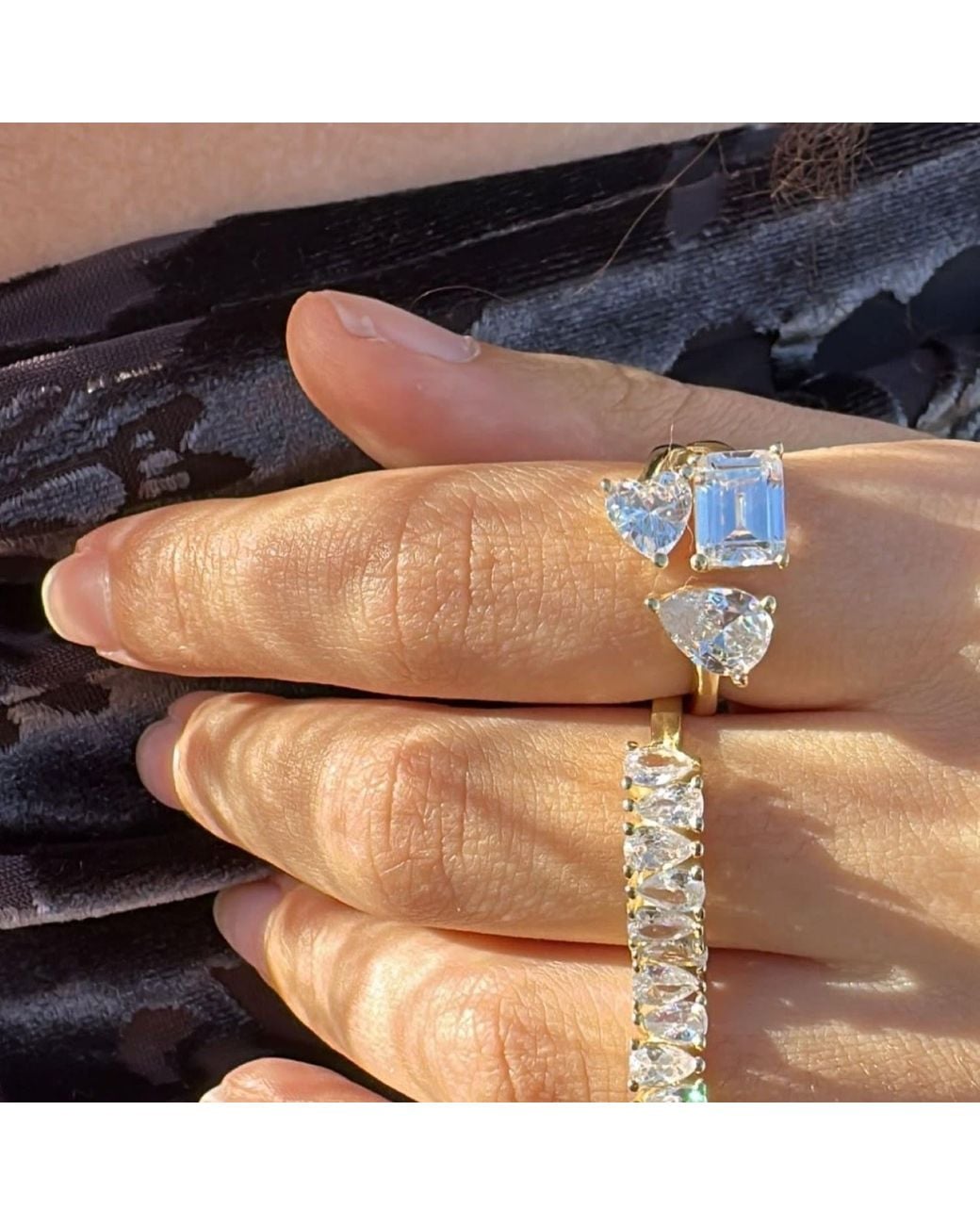 SHYMI Metallic Mixed Shape Three Stone Open Ring