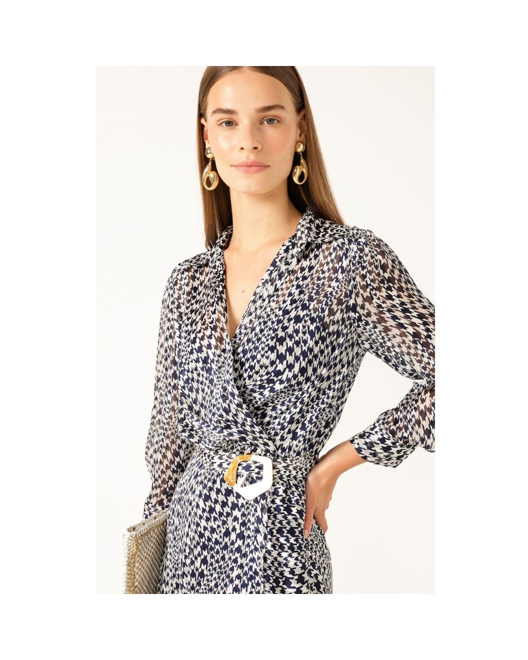 SACHA DRAKE Gray Herringbone Lurex Stripe Chiffon Midi Dress