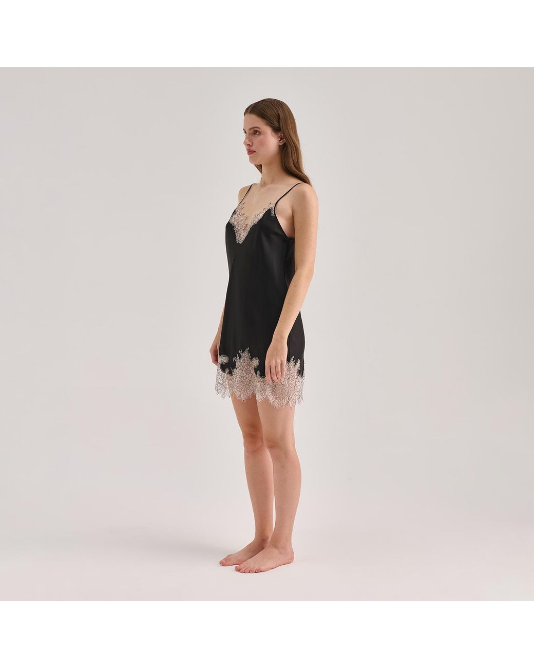 Avenue 8 Black Silk Lace Detailed Mini Cami Dress