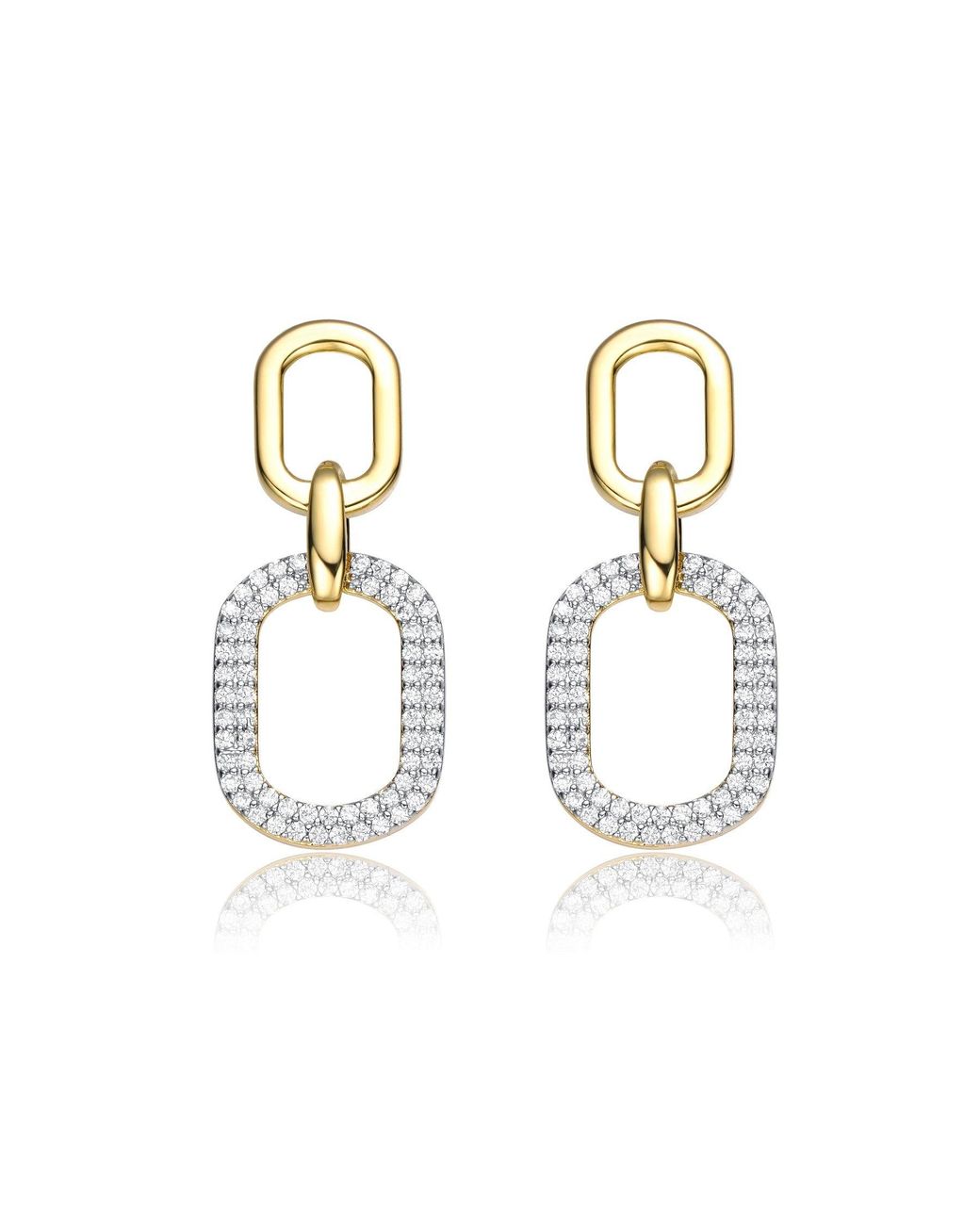 Genevive Jewelry Metallic Rachel Glauber Plated With Cubic Zirconia Pave Geometric Oval Chain Dangle Earrings