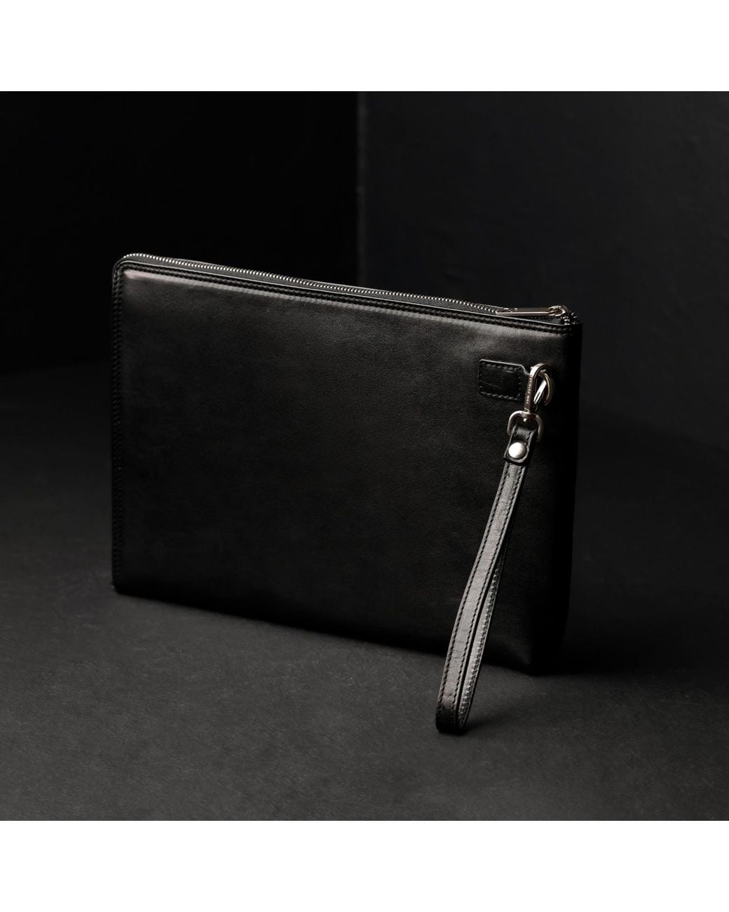 Time Resistance Black Leather Clutch Purse for men