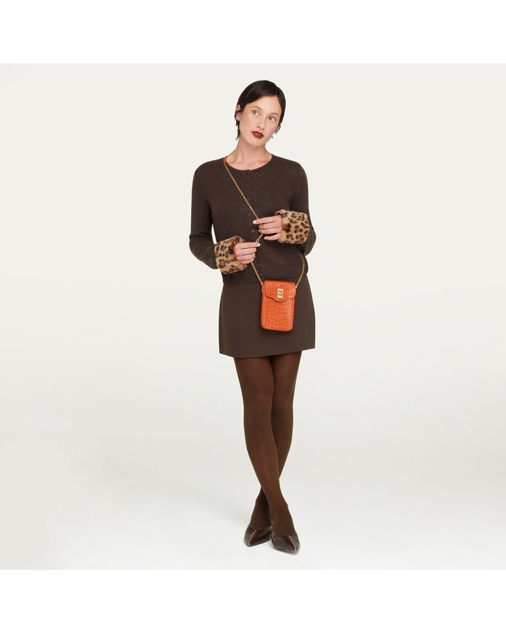 Lulu Guinness Orange Croc Rita Crossbody Bag