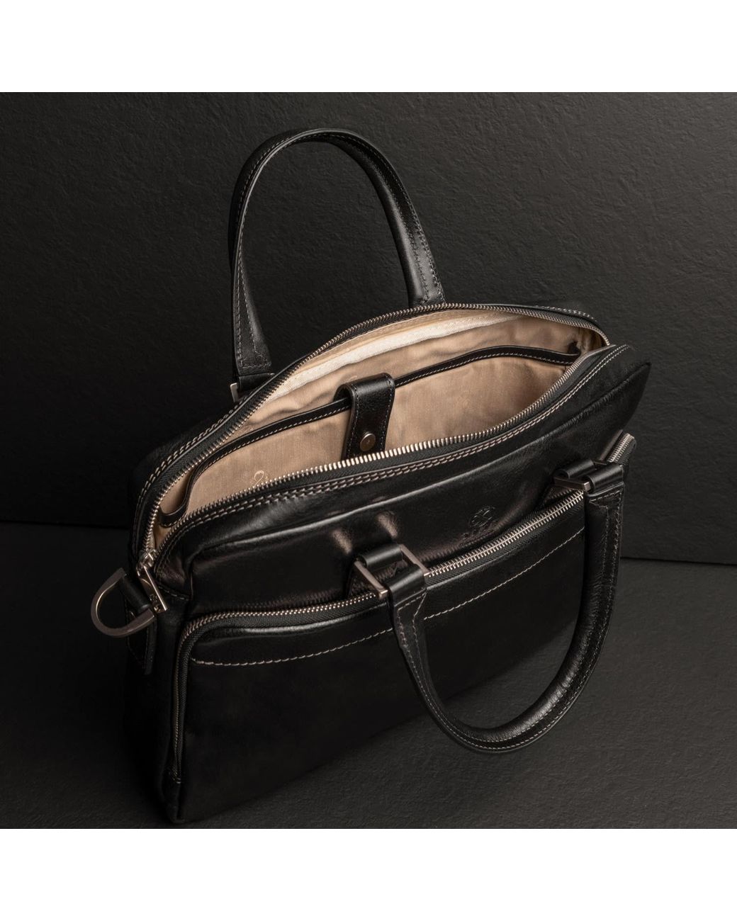 Time Resistance Black Leather Briefcase Laptop Bag for men