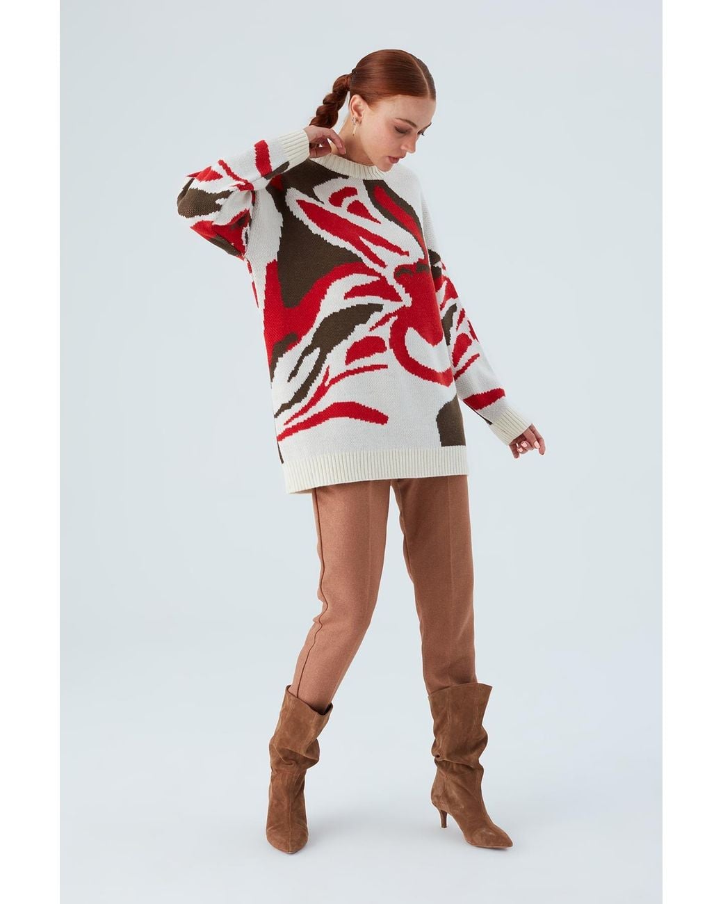 Peraluna Red Polina Floral Long Pullover