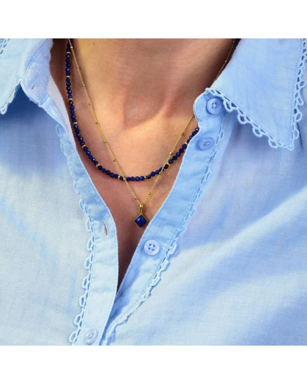 Nellou Jewellery Metallic Lapis September Birthstone Orbit Necklace