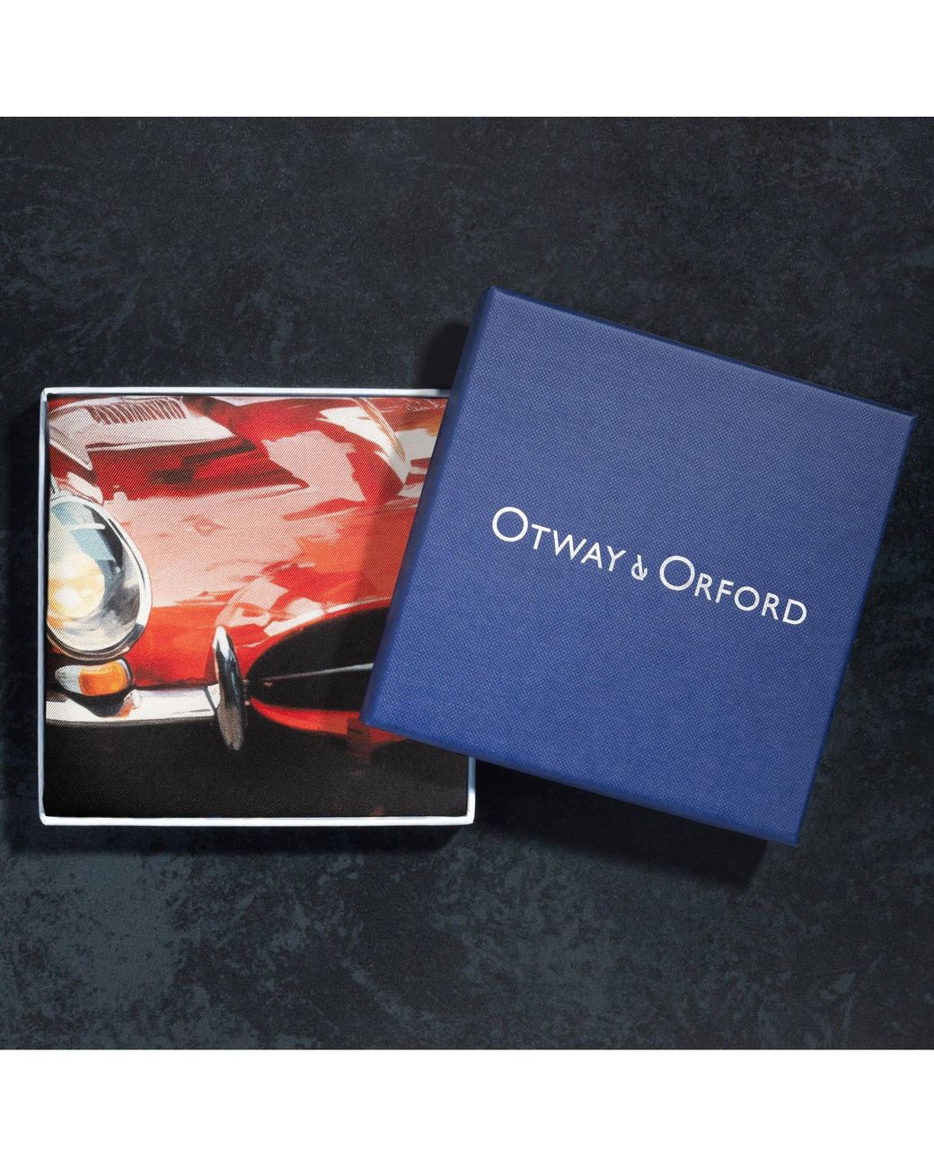 Otway & Orford Multicolor 'Redlining Rush' Sports Car Silk Pocket Square for men