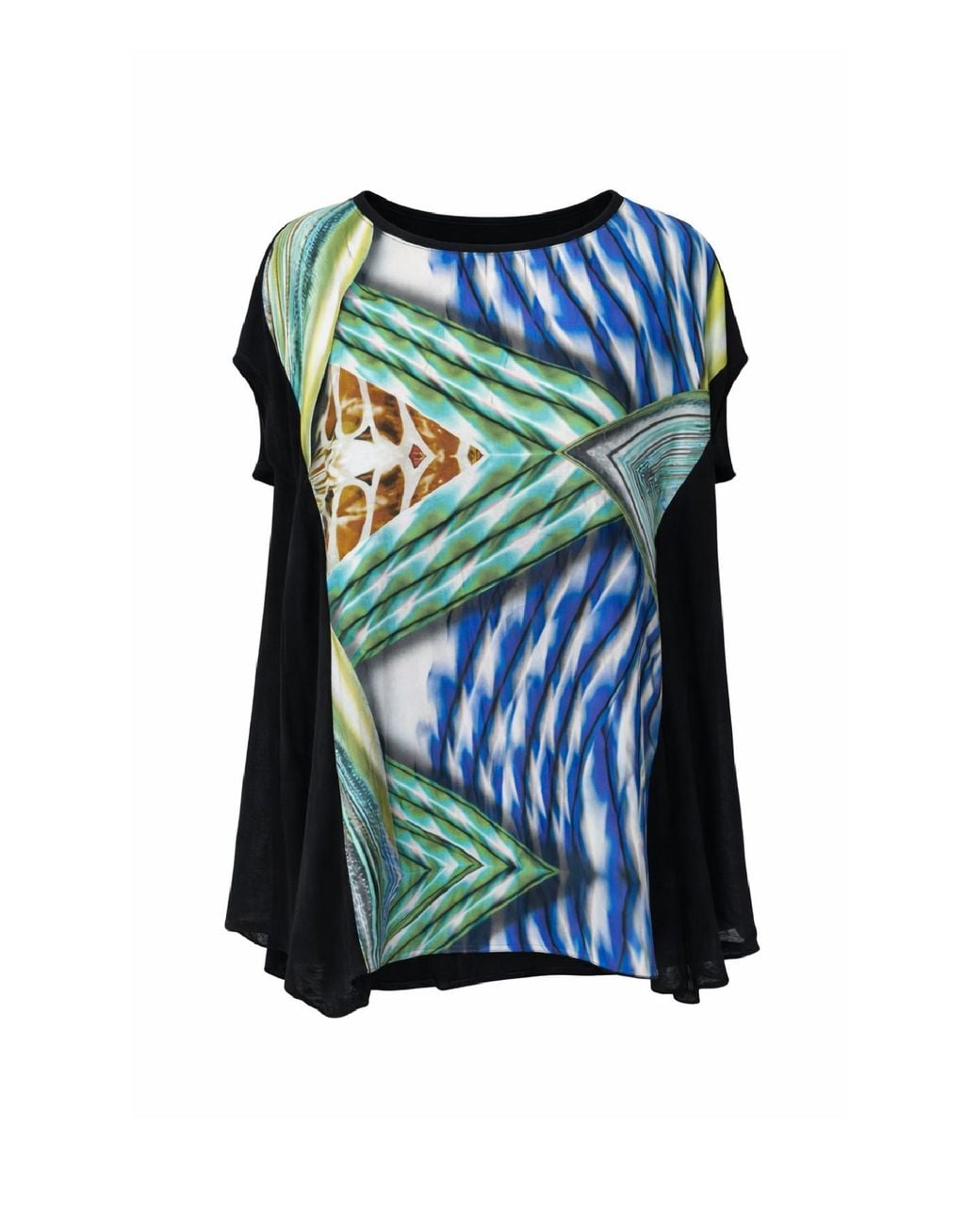 Conquista Green Oversized Graphic Print Top With Draped Sides – Artistic Statement & Fluid Comfort
