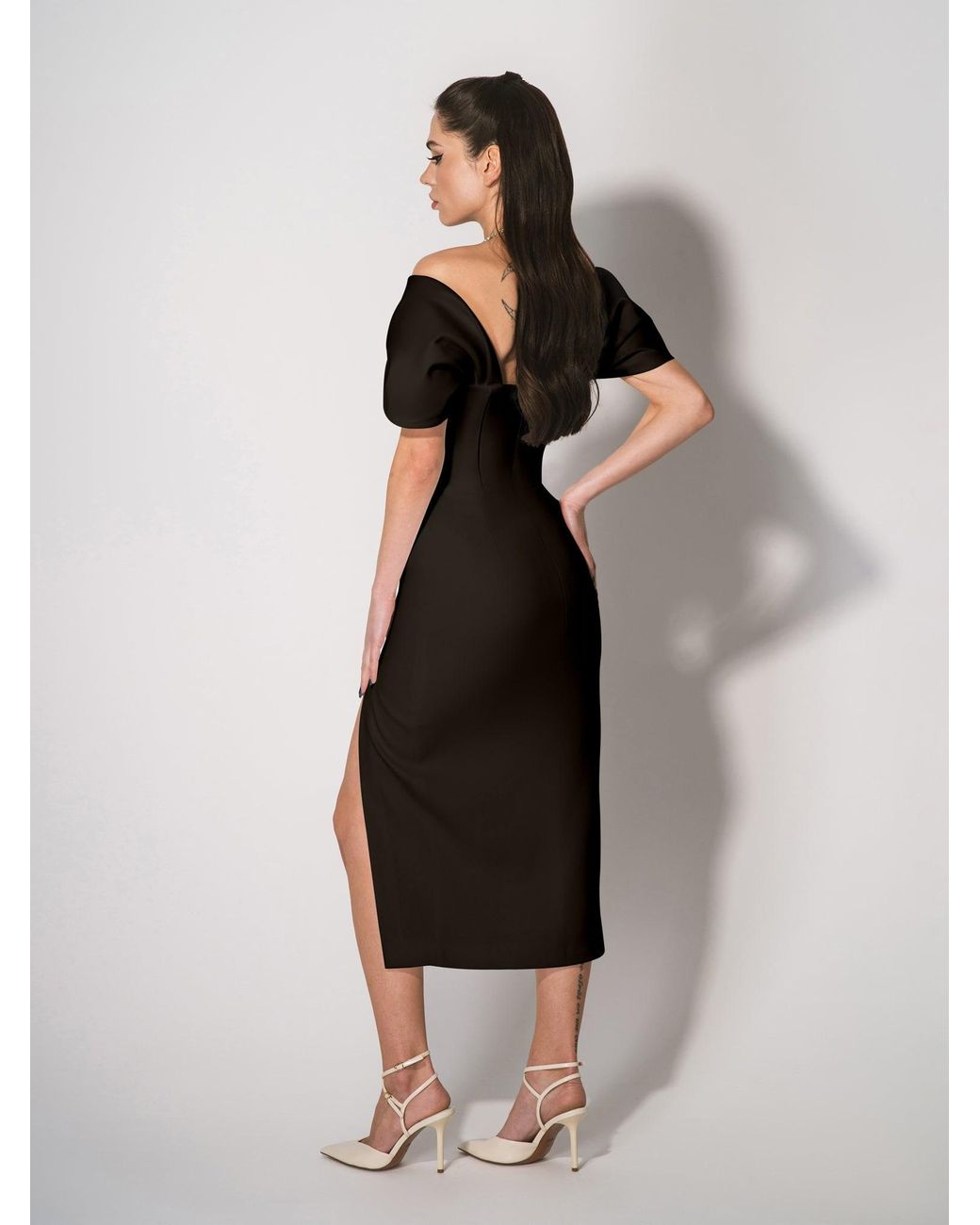 Tia Dorraine Black Mirage Crystal Ornament Midi Dress