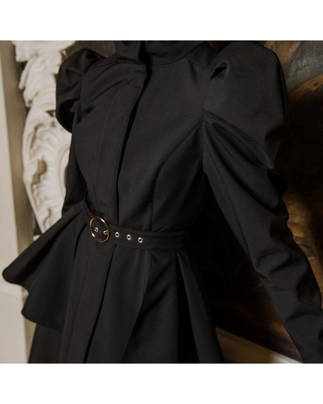 RainSisters Black Coat With Balloon-Styled Sleeves: Majestic Night