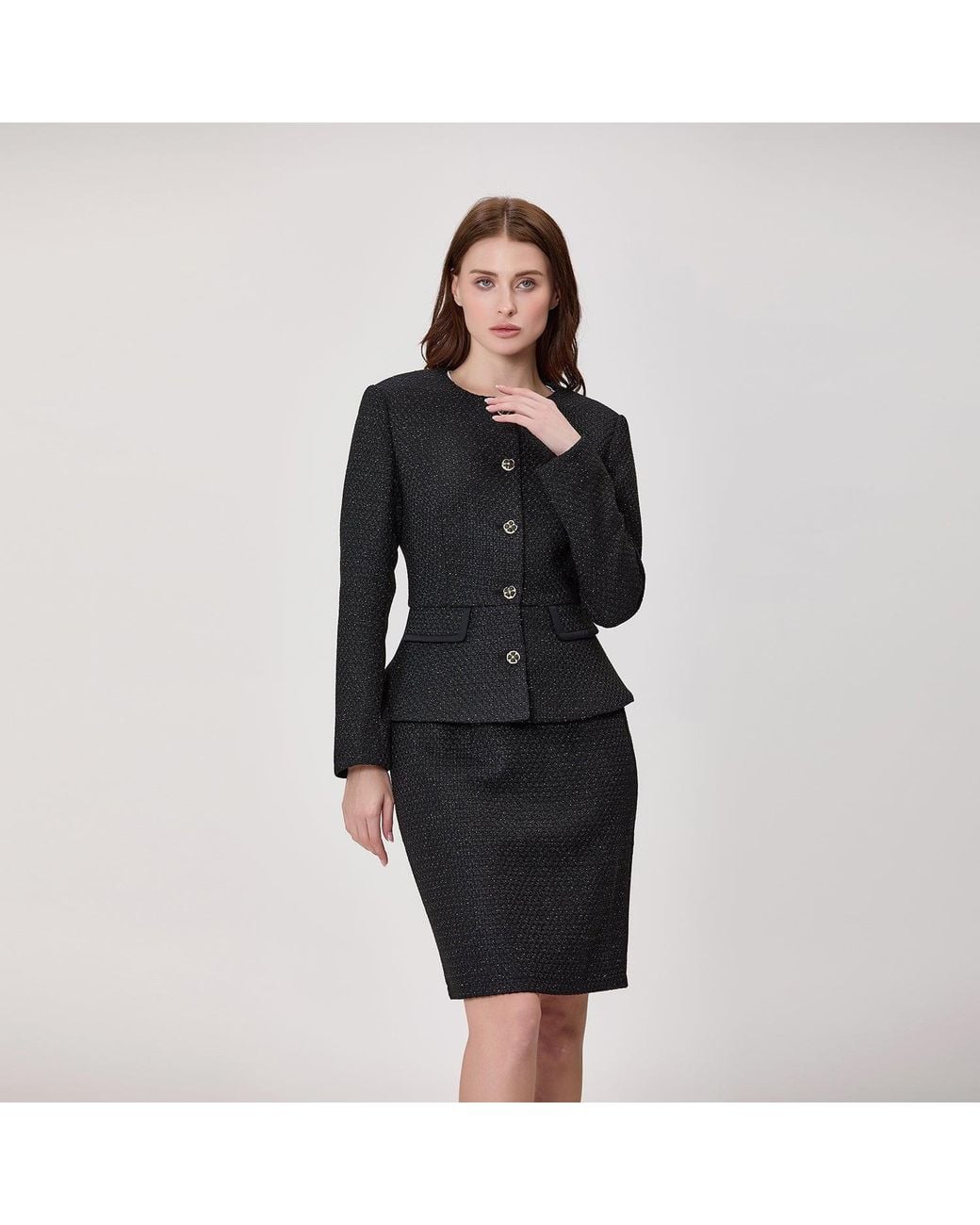 Smart and Joy Black Textured Tailored Jacket With Jewelled Buttons