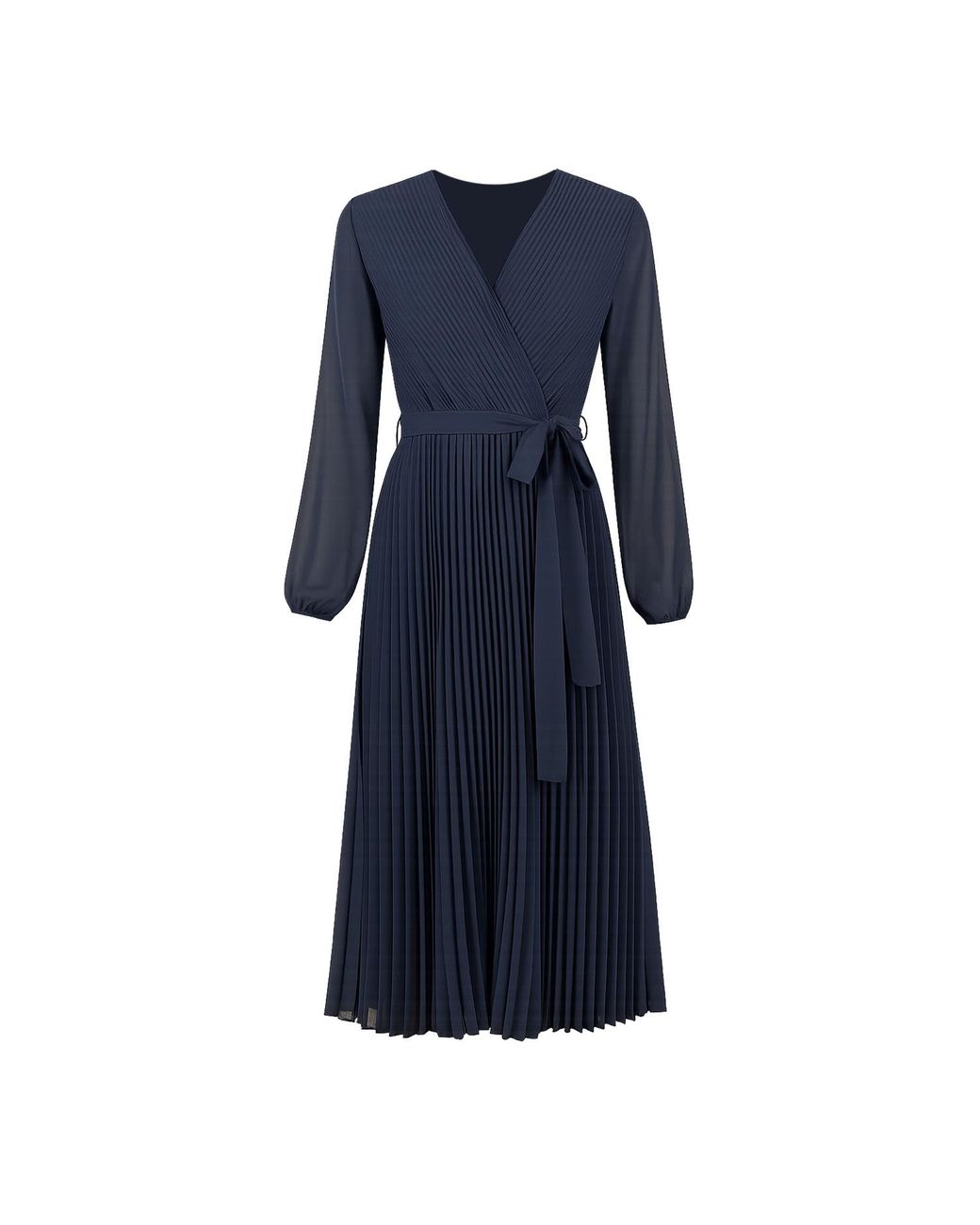 Yumi' Pleated Wrap Midi Dress With Sheer Long Sleeves in Blue | Lyst Yumi' Pleated Wrap Midi Dress With Sheer Long Sleeves in Blue | Lyst