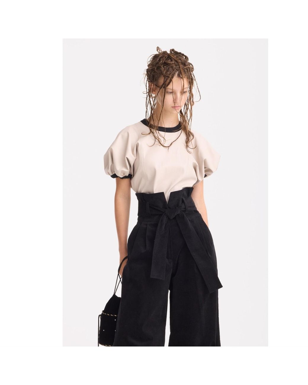 Julia Allert Multicolor Neutrals Puff Sleeve Faux Leather Top –