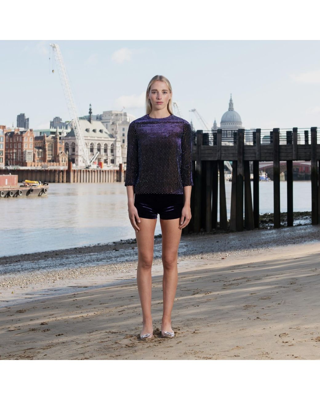 RUE AGTHONIS Blue Vigne Shorts