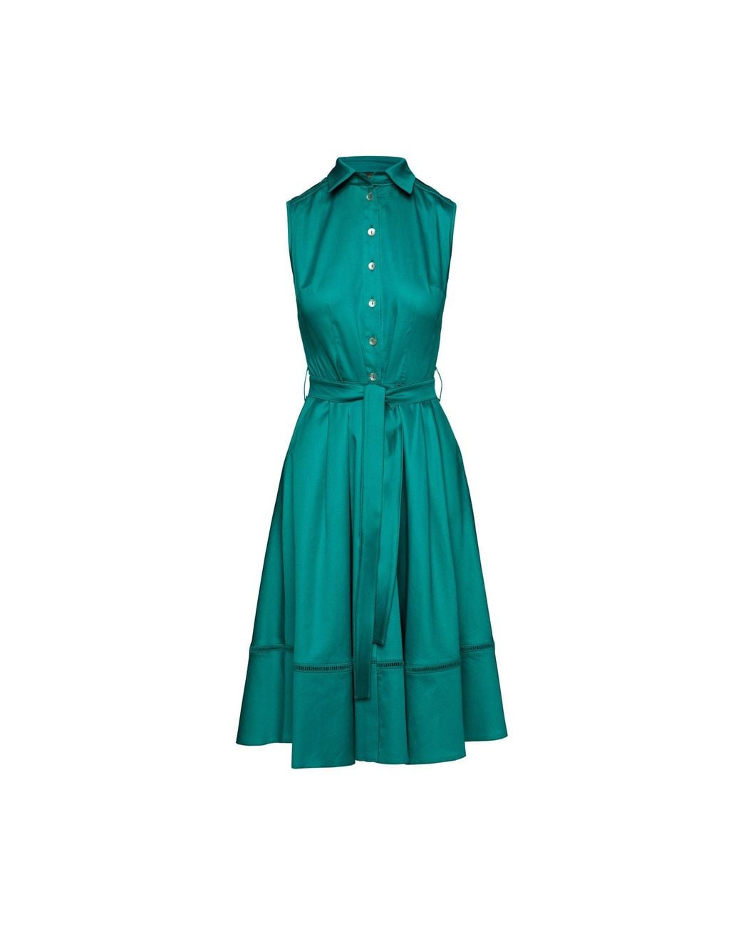 Conquista Green Pine Belted Dress With Braid Detail