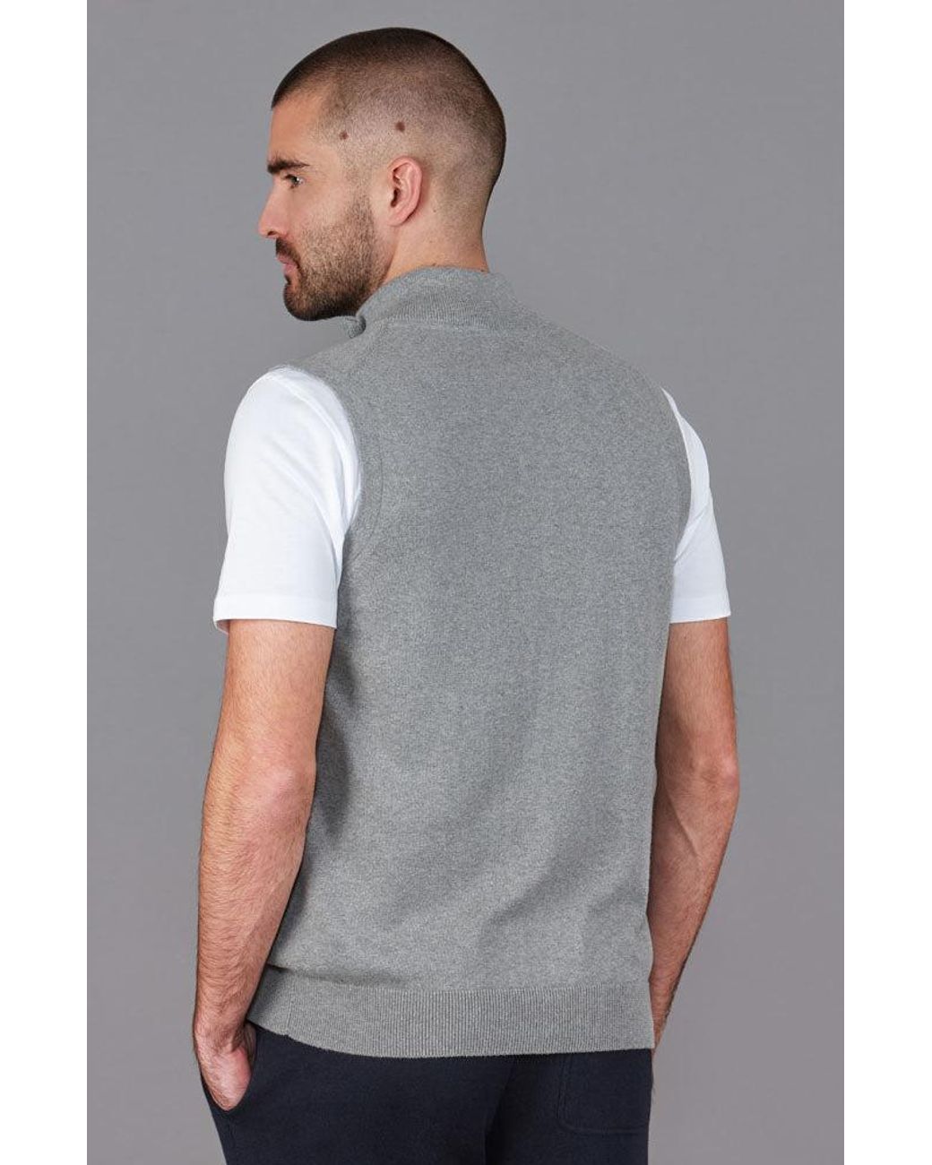 Paul James Knitwear Gray Lightweight Cotton Zip Through Andrew Gilet for men