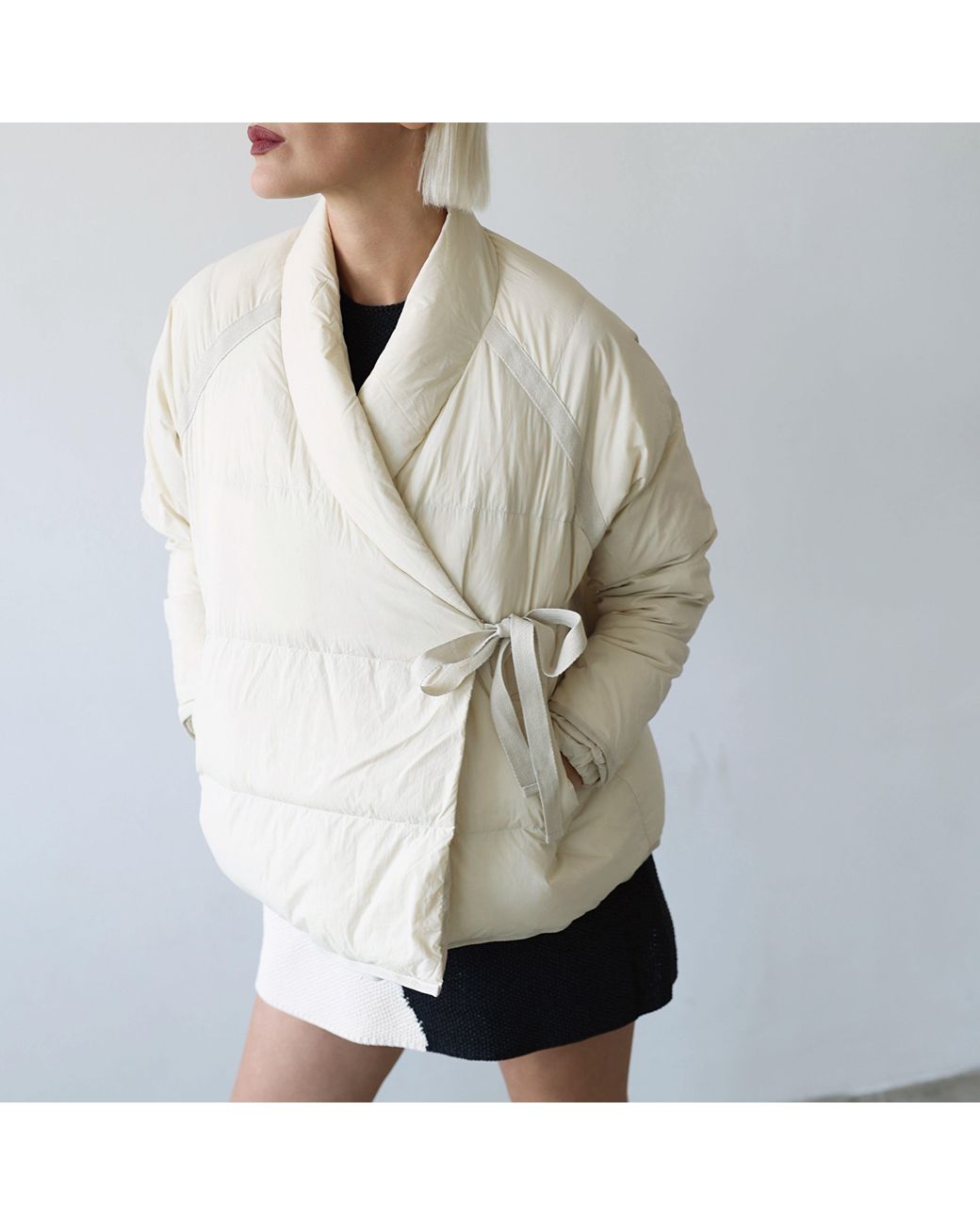 London Atelier Byproduct Natural Neutrals Quilted Wrap Down Jacket