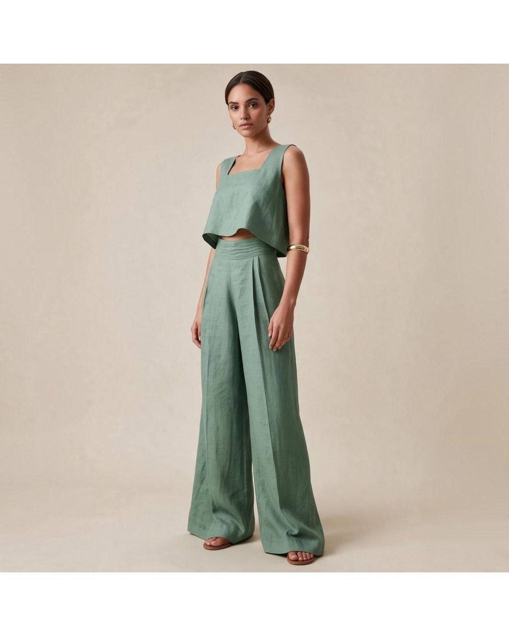 Kipépéo Green Tamara High Waisted Wide Leg Trousers