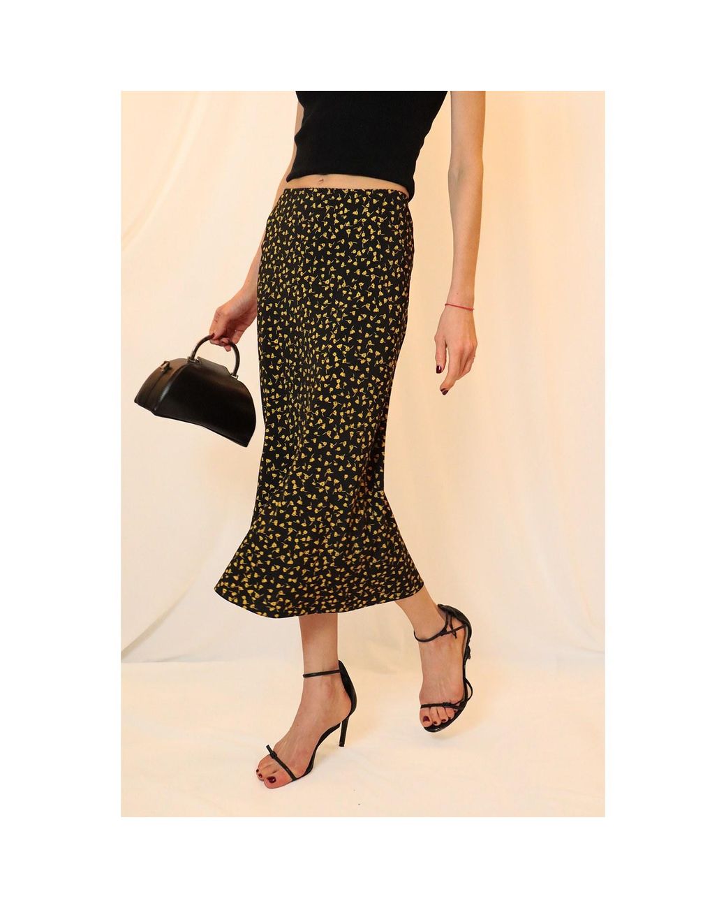 2KStyle Black Bailey Floral Midi Slip Skirt