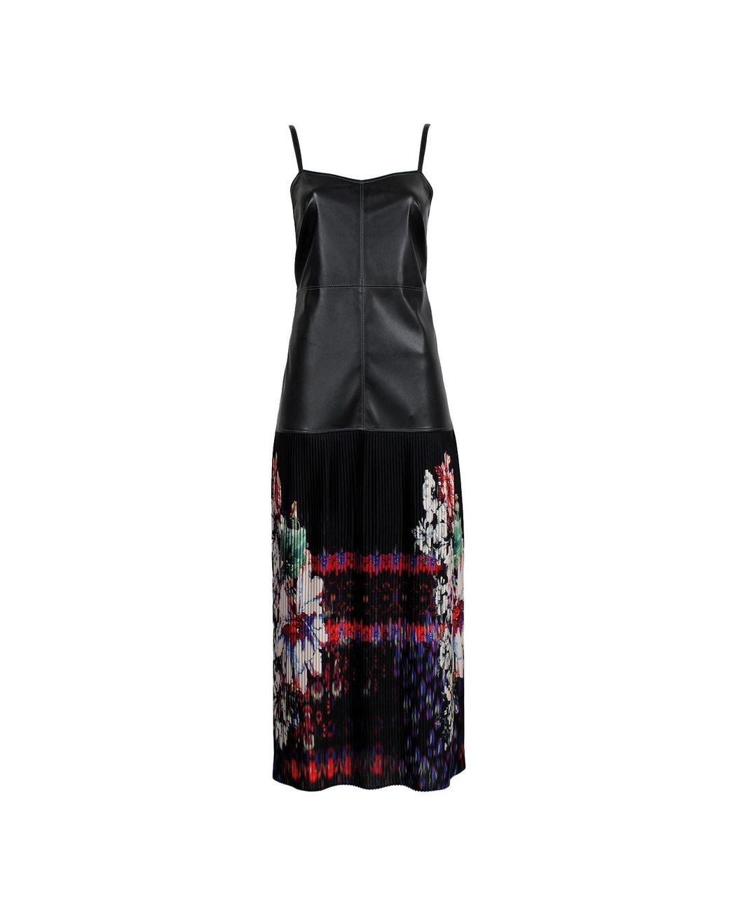 Lalipop Design Black Vegan Leather Maxi Dress With Pleated Skirt
