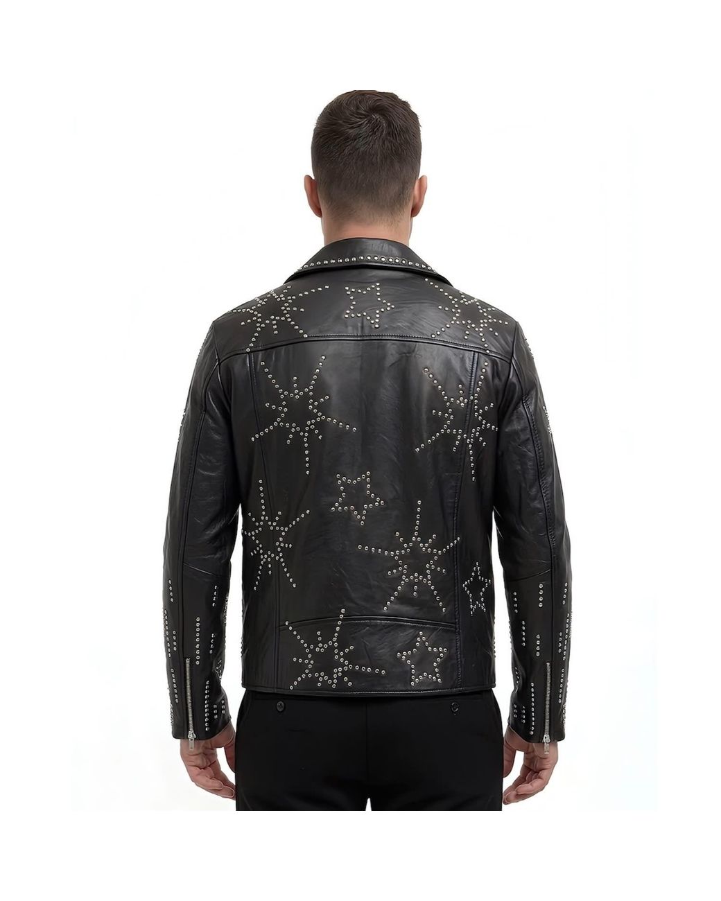 Any Old Iron Black Studded Starburst Leather Jacket for men