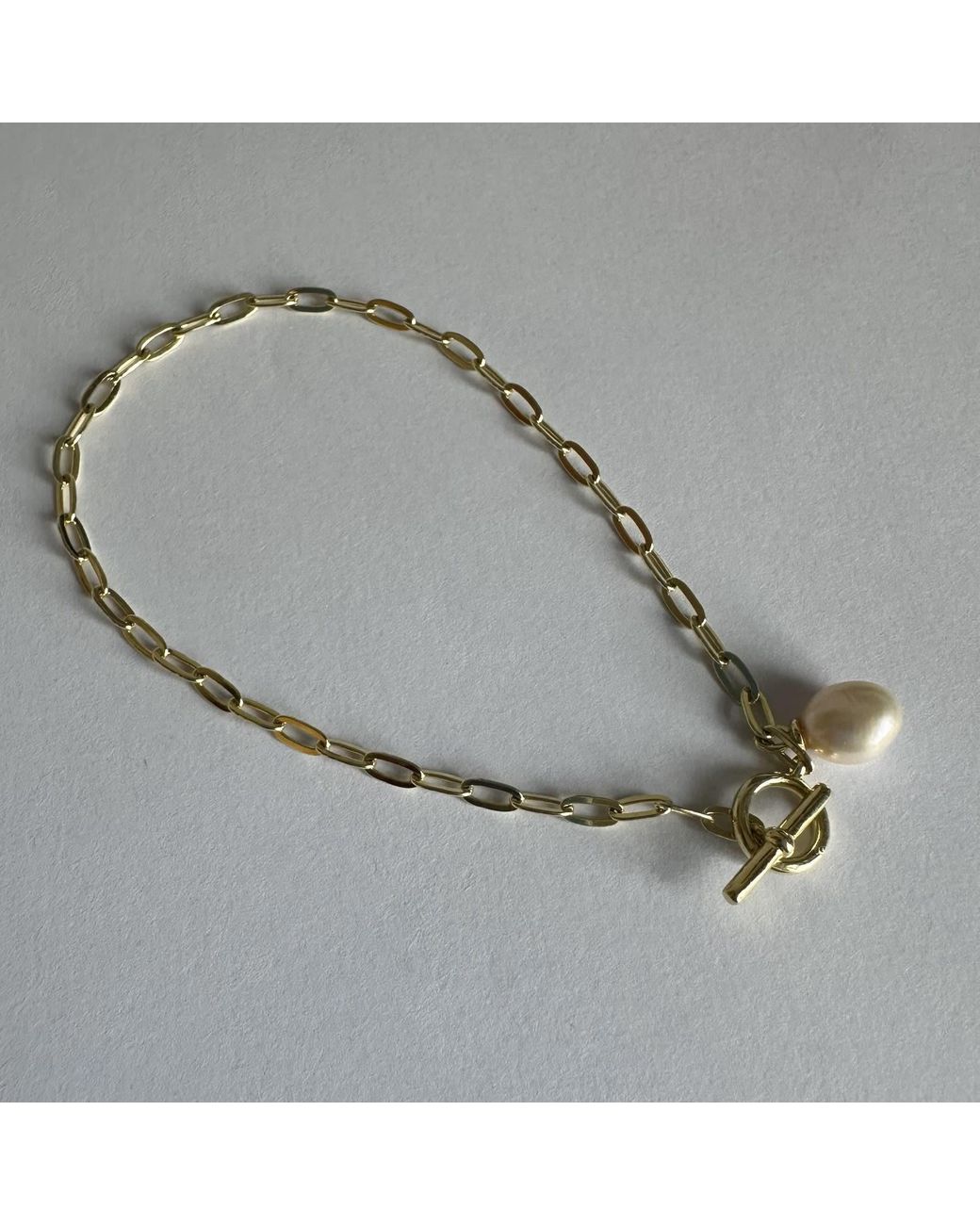 Clemence Wren Metallic T-Bar Freshwater Pearl Bracelet