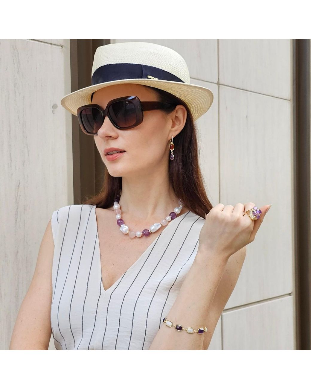 Farra Multicolor Baroque Pearls With Rose Quartz And Amethyst Necklace