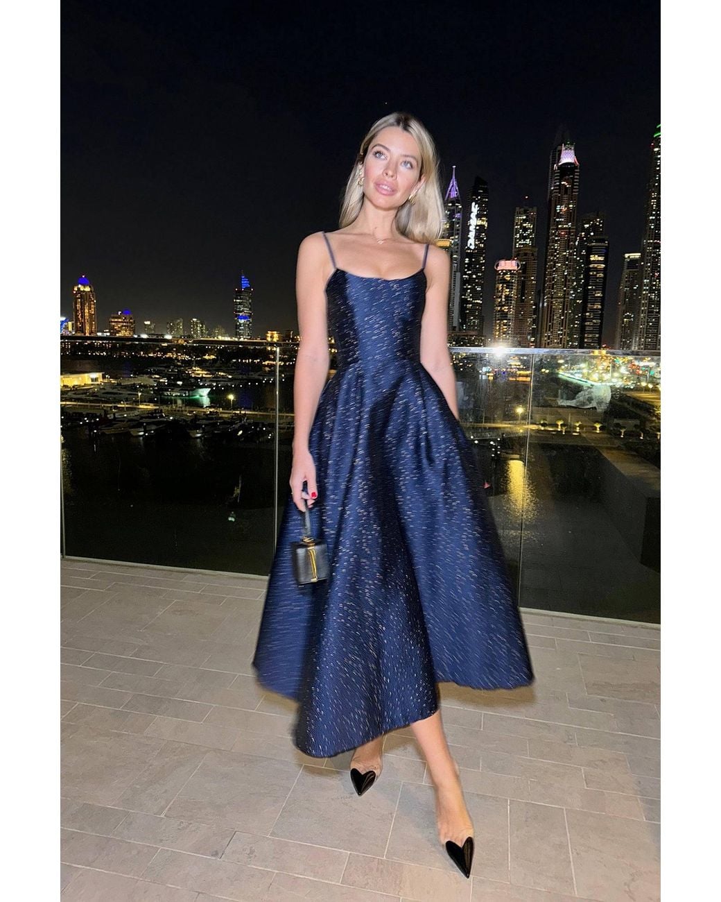 POST MERIDIEM Blue Jacquard Flecks Bustier Dress