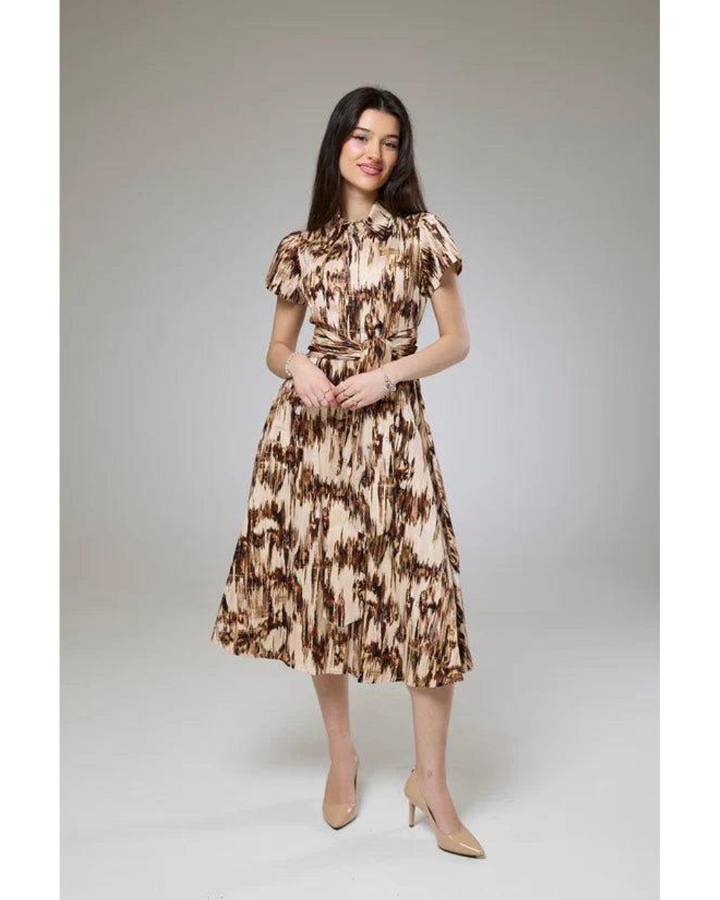 Lioness by Tf Brown Desert Safari Short Sleeve Shirt Dress