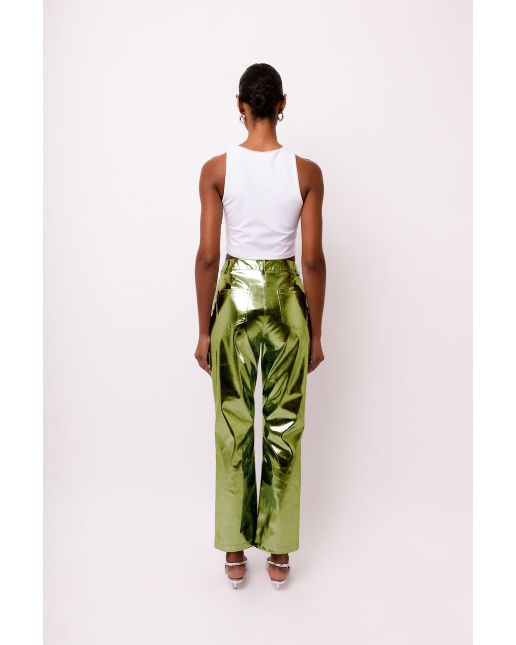 Amy Lynn Green Lupe Khaki Metallic Trousers