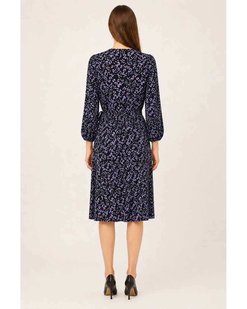Conquista Blue Printed Tie-Waist Wrap Dress