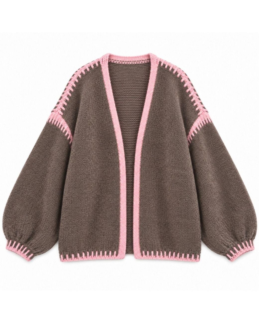 LAtelier London Brown Knit Cardigan With Contrast Stitching