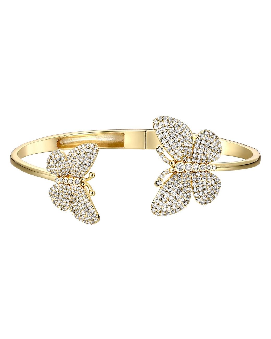 Genevive Jewelry Metallic Genevive Sterling Plated With Cubic Zirconia French Pave Butterfly Open Cuff Bracelet