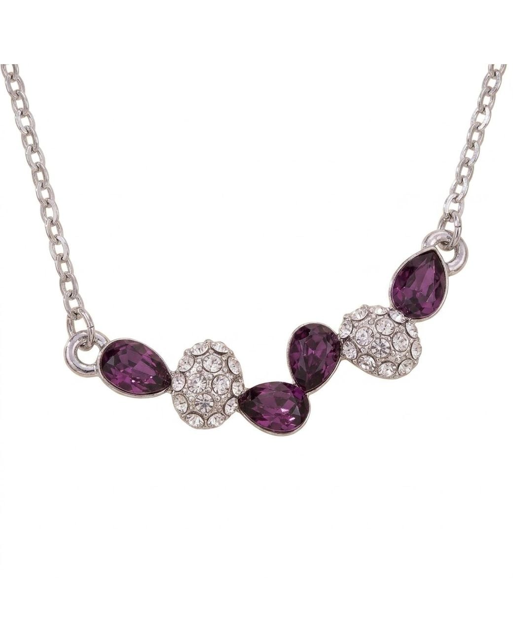 Modenaire Metallic Amethyst Crystal Drop Pendant Necklace