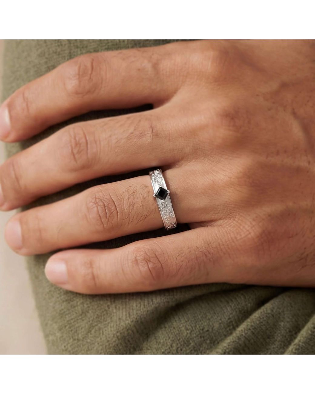 Azura Jewelry New York Gray Oakleaf Onyx Ring Vermeil for men