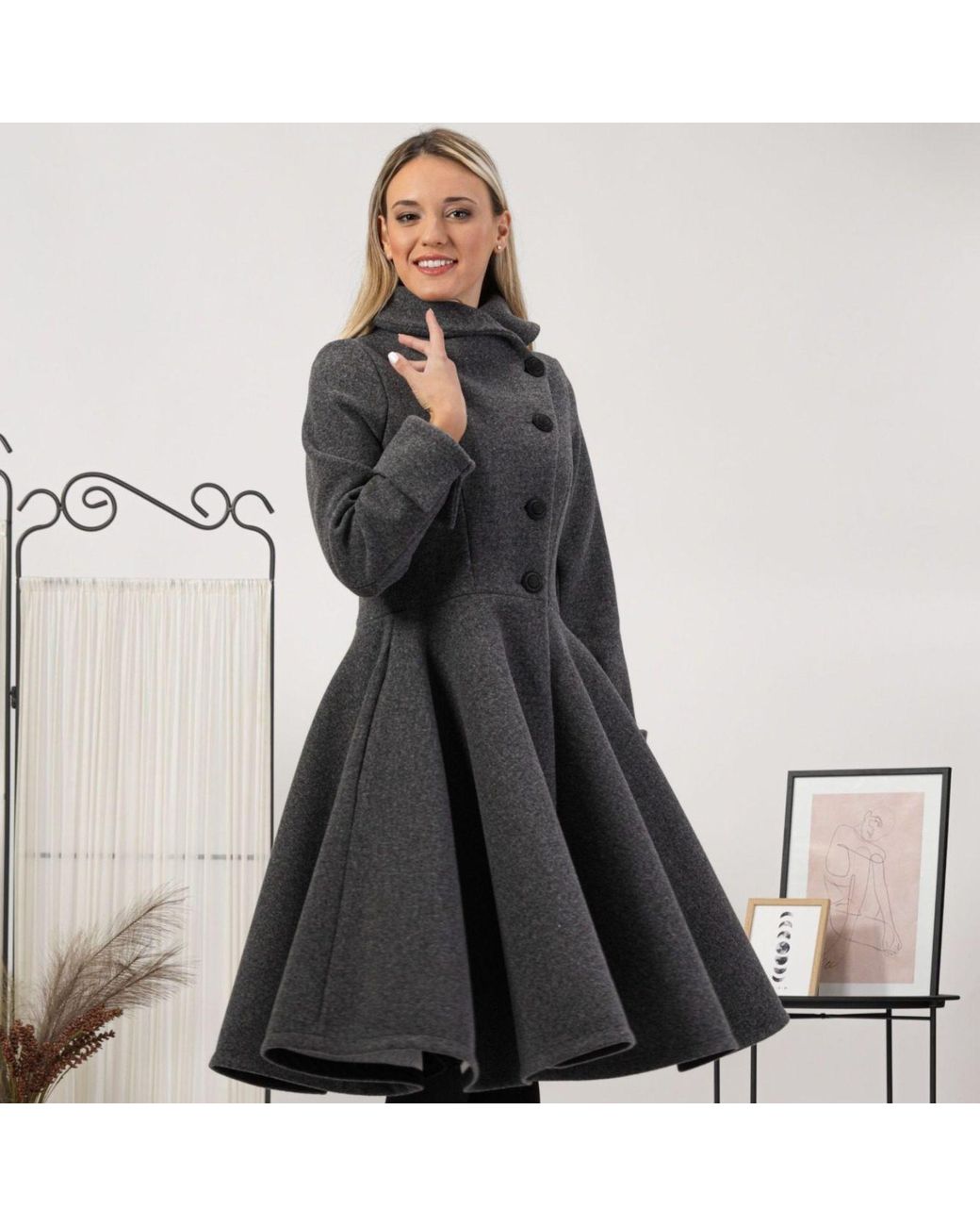 Nikka Place Black Wool Winter Princess Coat With Buttons