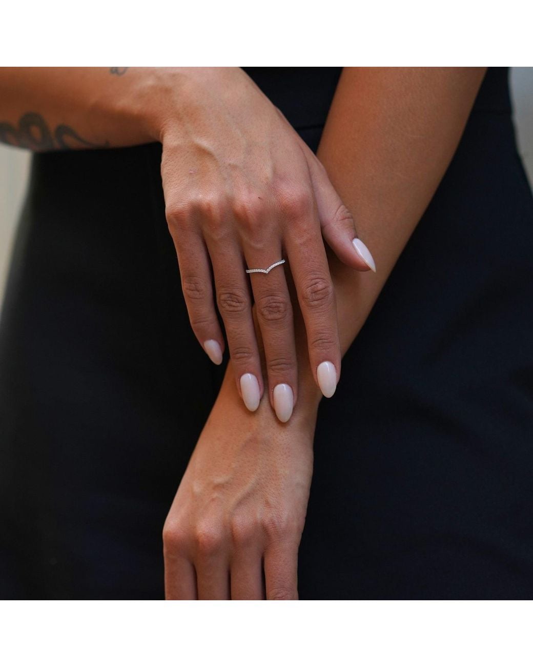 Spero London Metallic Sterling Wishbone Stacker V Ring Set