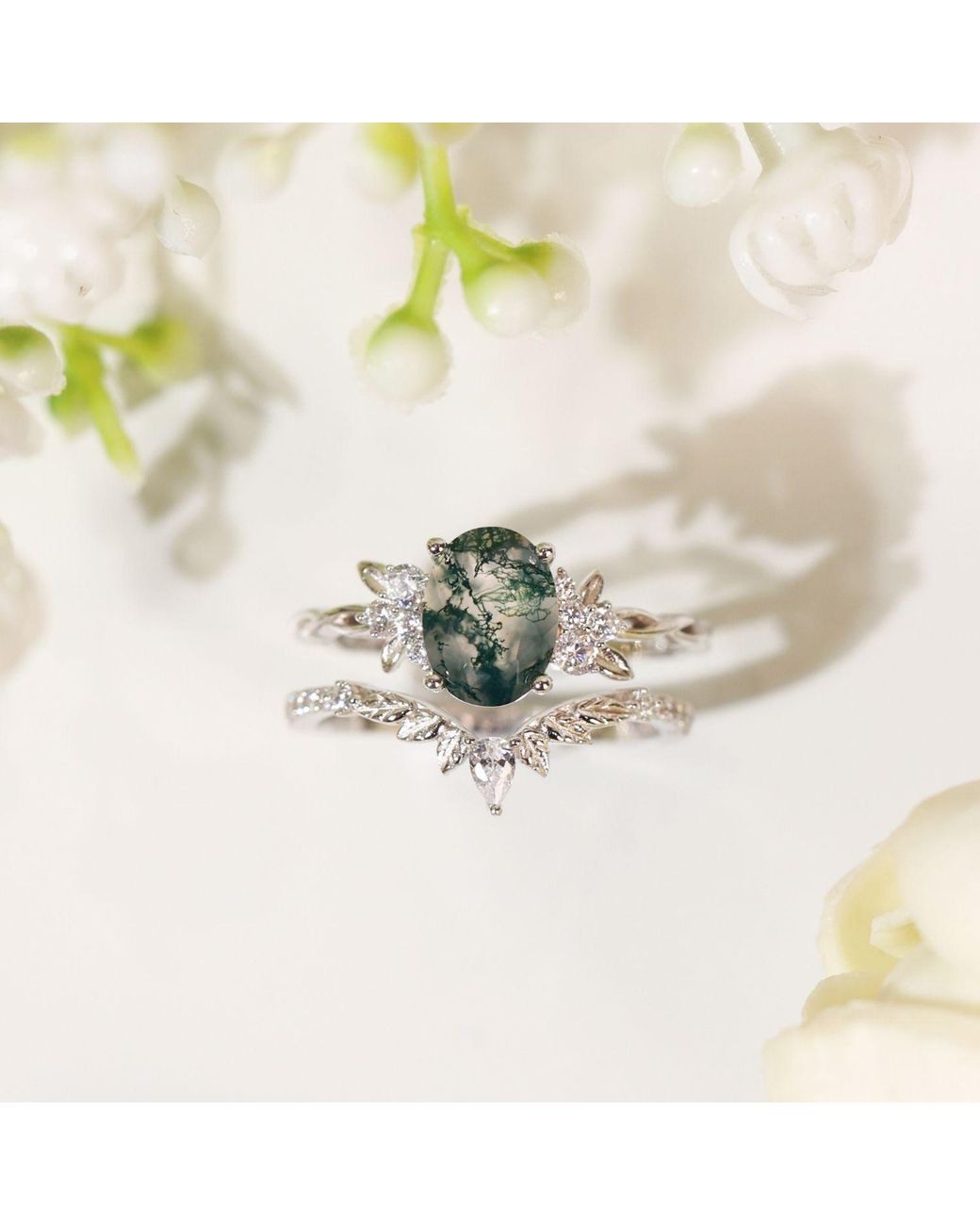 Azura Jewelry New York Green Enchanted Garden Moss Agate Ring Vermeil