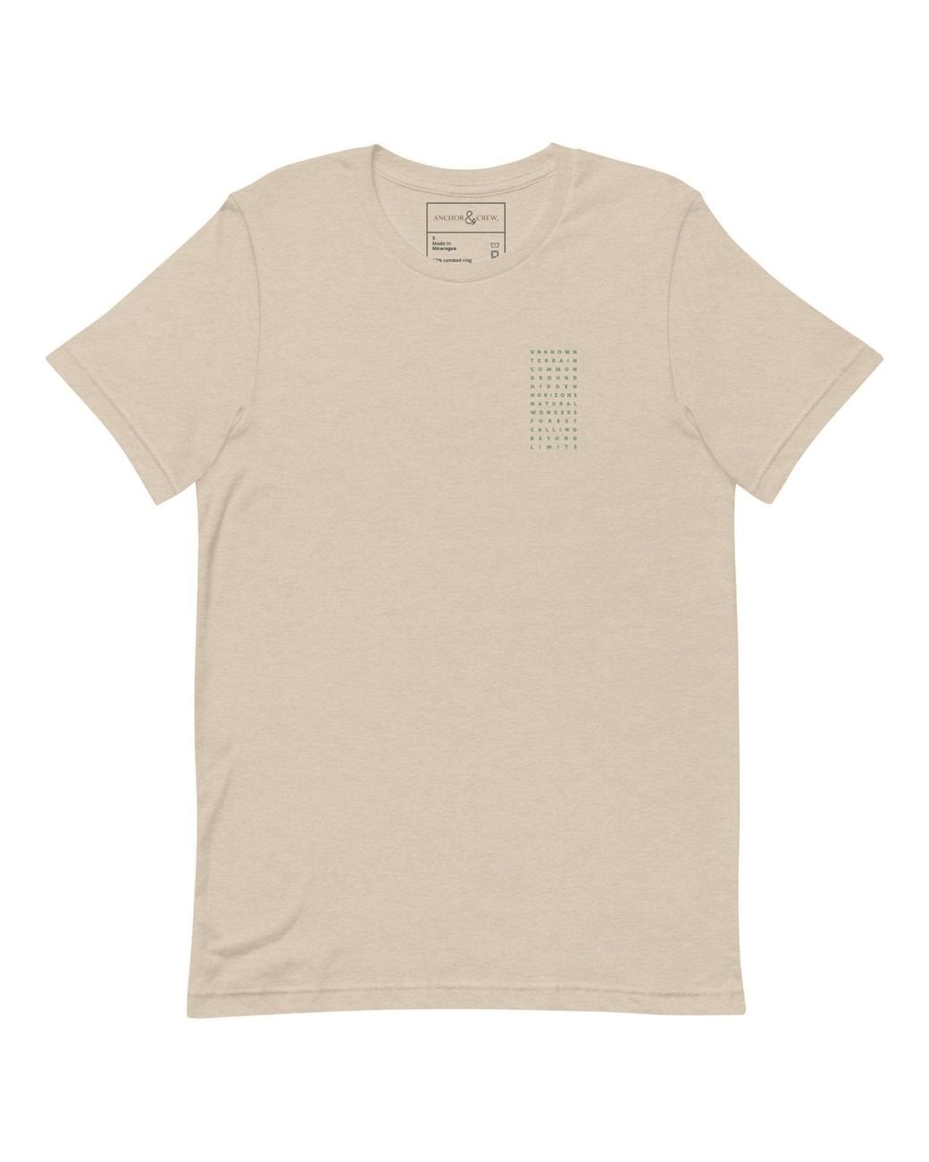 Anchor and Crew Green Neutrals Heather Dust Field Notes Postmark Organic Cotton T-Shirt