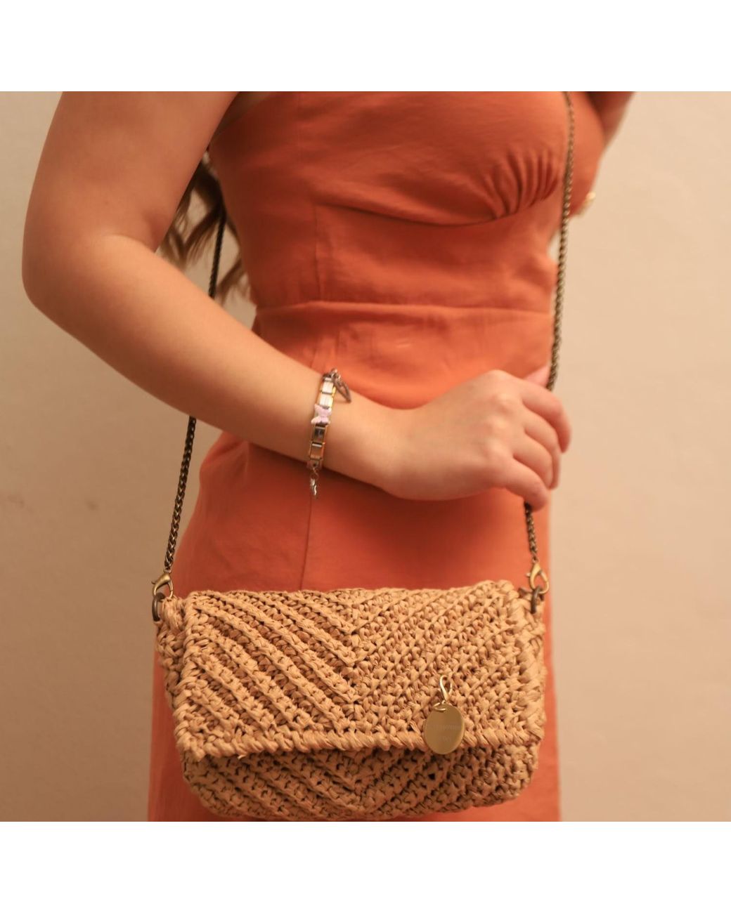 Springmoonatelier Metallic Neutrals Raffia Bag Shoulder Bag