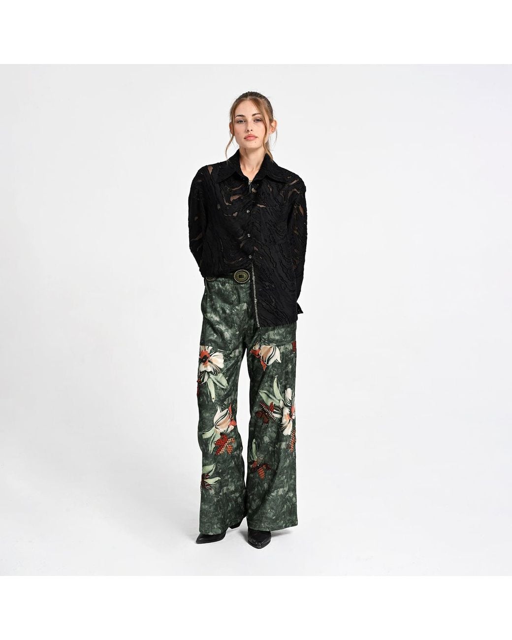Lalipop Design Black Burnout Pattern Sheer Shirt