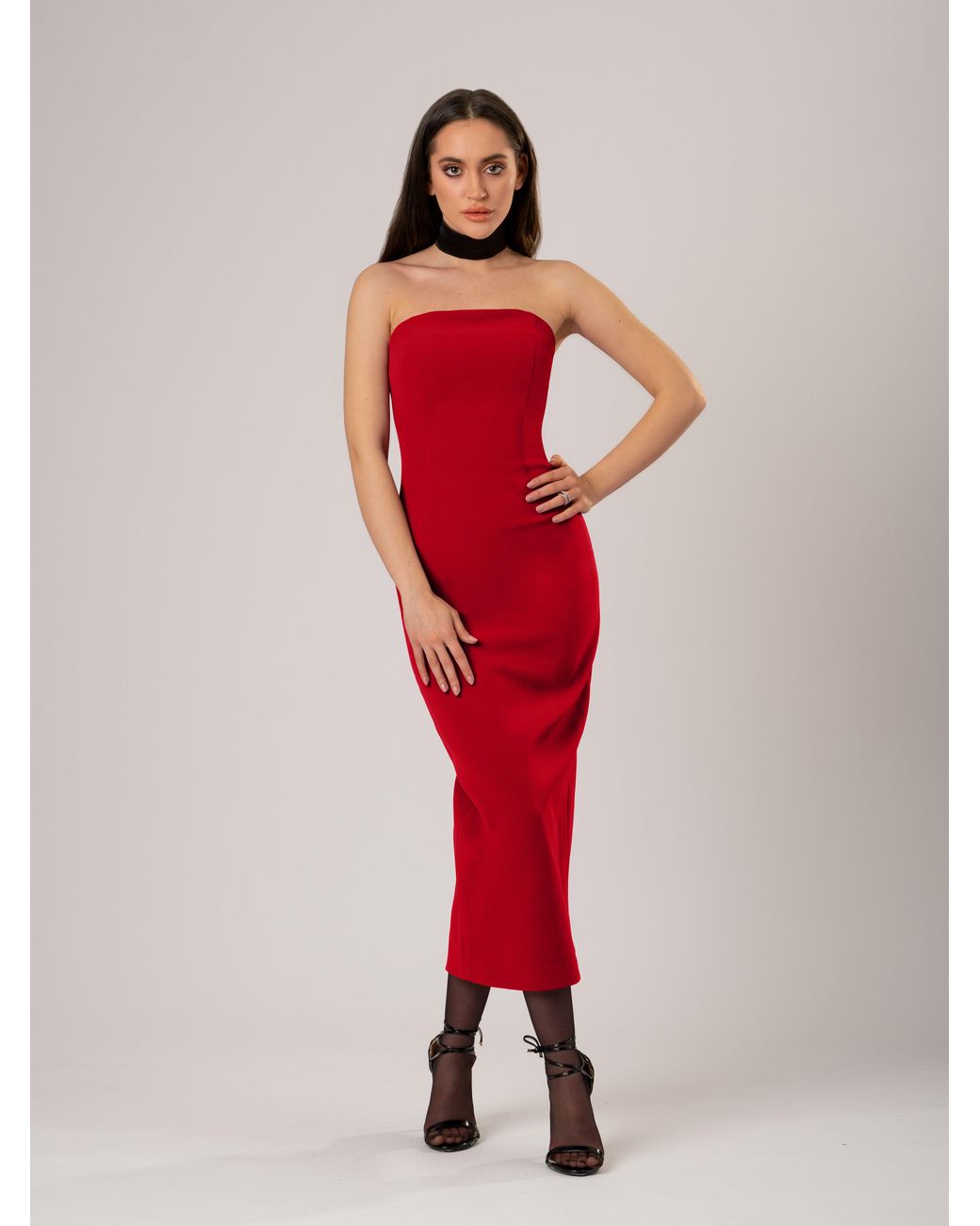 Tia Dorraine Red Kiss Me Fitted Bustier Midi Dress