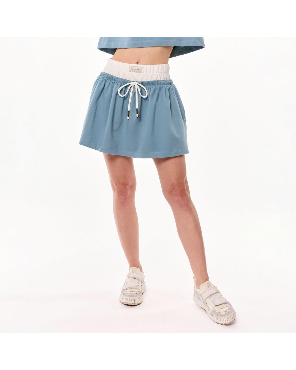 Mandragora Blue Sage Cotton Skirt With Contrasting Fabrics – Goia